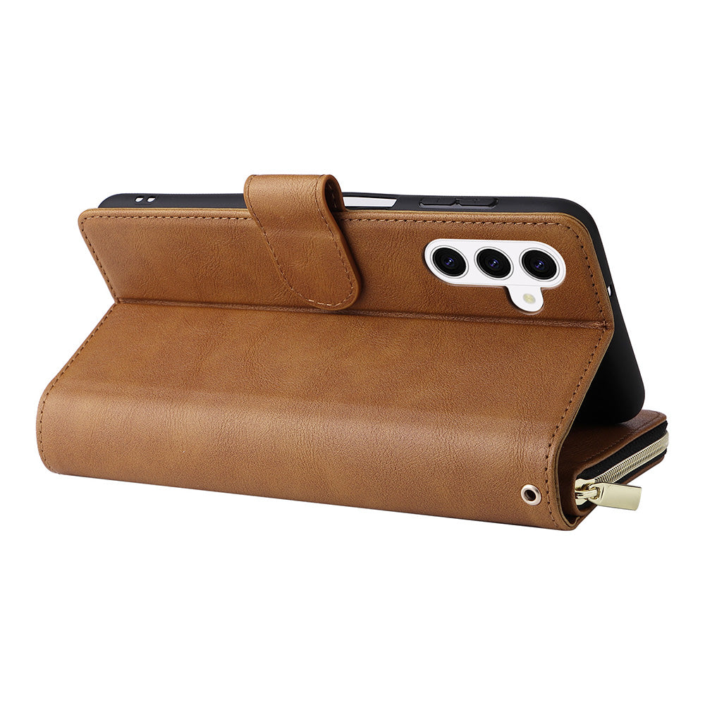 Wallet Leather Flip Cover for Samsung S26 Series with Card Slots Kickstand-Brown