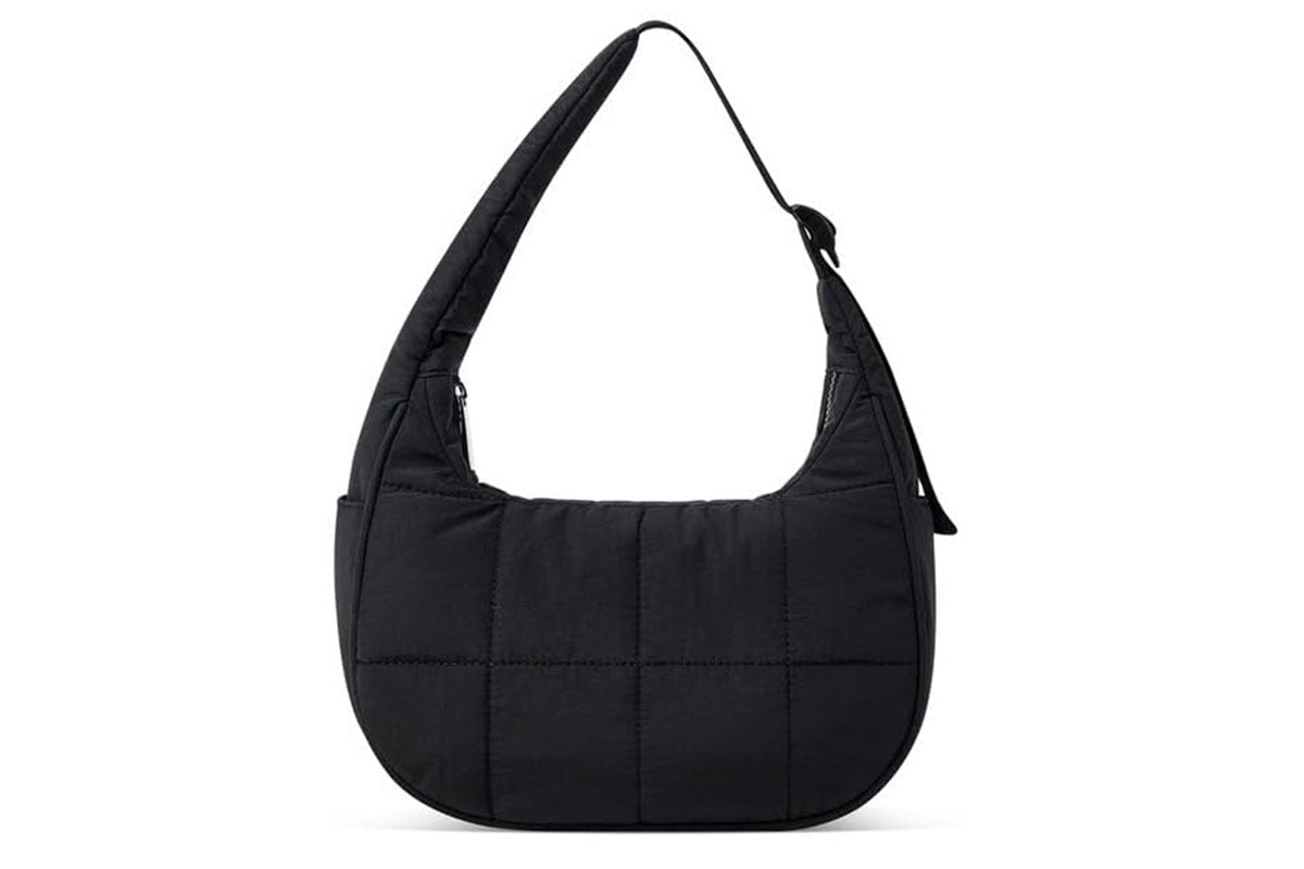 Puffer Crescent Shoulder Bag for Women Quilted Handbag with Adjustable Strap -Black