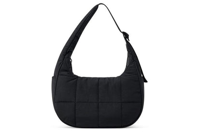 Puffer Crescent Shoulder Bag for Women Quilted Handbag with Adjustable Strap -Black