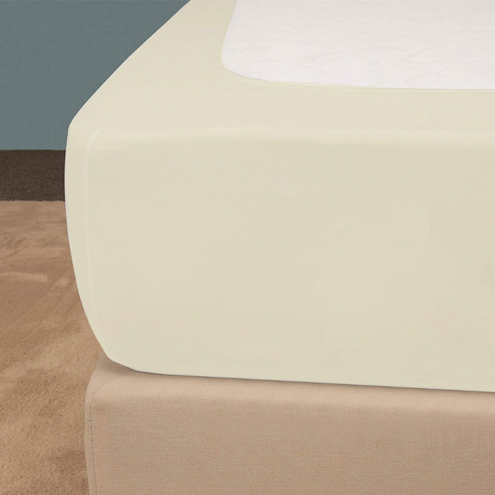 Elastic Box Spring Cover Stretchy Wrap Around 4 Sides Bed Skirt for Hotel Home -Beige