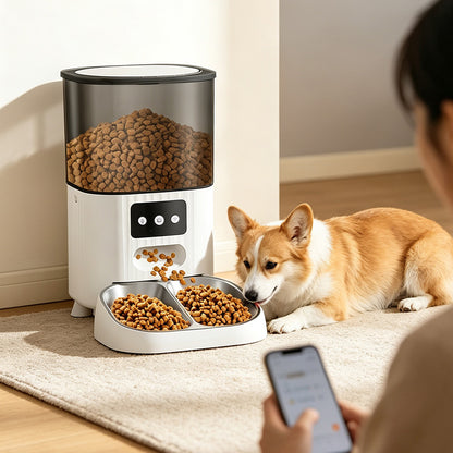 4.5L Automatic Cat Feeders with 2 Bowls and Timer-White