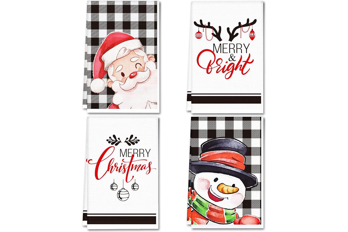 4Pcs Set Christmas Kitchen Towels Grinch Hand Inspirited Towel Merry Christmas Decorative Xmas Absorbent Dish Towels-Style 2