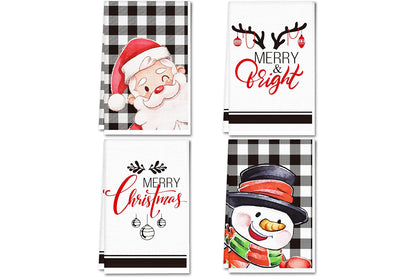 4Pcs Set Christmas Kitchen Towels Grinch Hand Inspirited Towel Merry Christmas Decorative Xmas Absorbent Dish Towels-Style 2