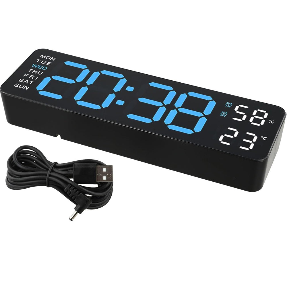 Alarm Clock Dual Alarm Wall Clock with Temperature and Humidity - Blue