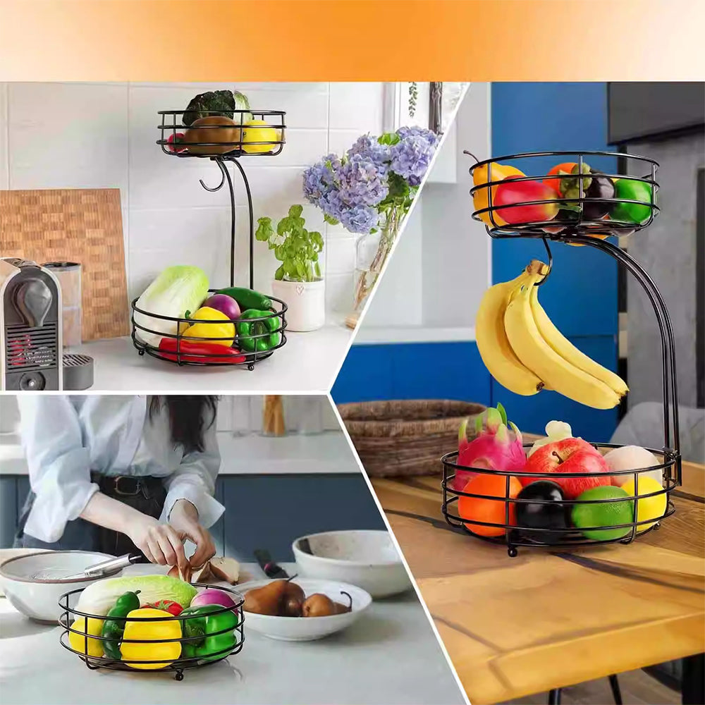 2-Tier Detachable Fruit Basket with Banana Hanger