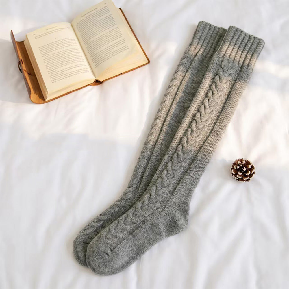 Women's Knitted Over Knee Socks Thick and Warm Long Stockings-Grey
