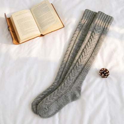 Women's Knitted Over Knee Socks Thick and Warm Long Stockings-Grey