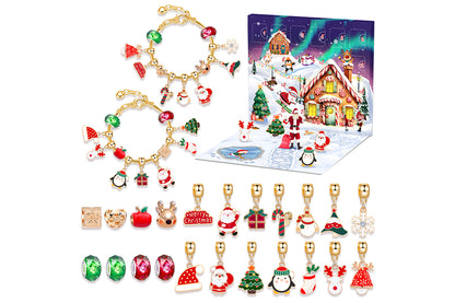 Christmas Advent Calendar Bracelets for Girls 24 Days Xmas Countdown Calendar DIY Jewelry Making Kit Christmas Gift-Style2