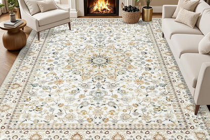 Vintage Boho Rug Non-Slip Floor Carpet - White