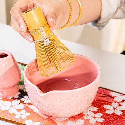 8PCS Matcha Whisk Set with Spring Cherry Blossoms Bowl and Spout