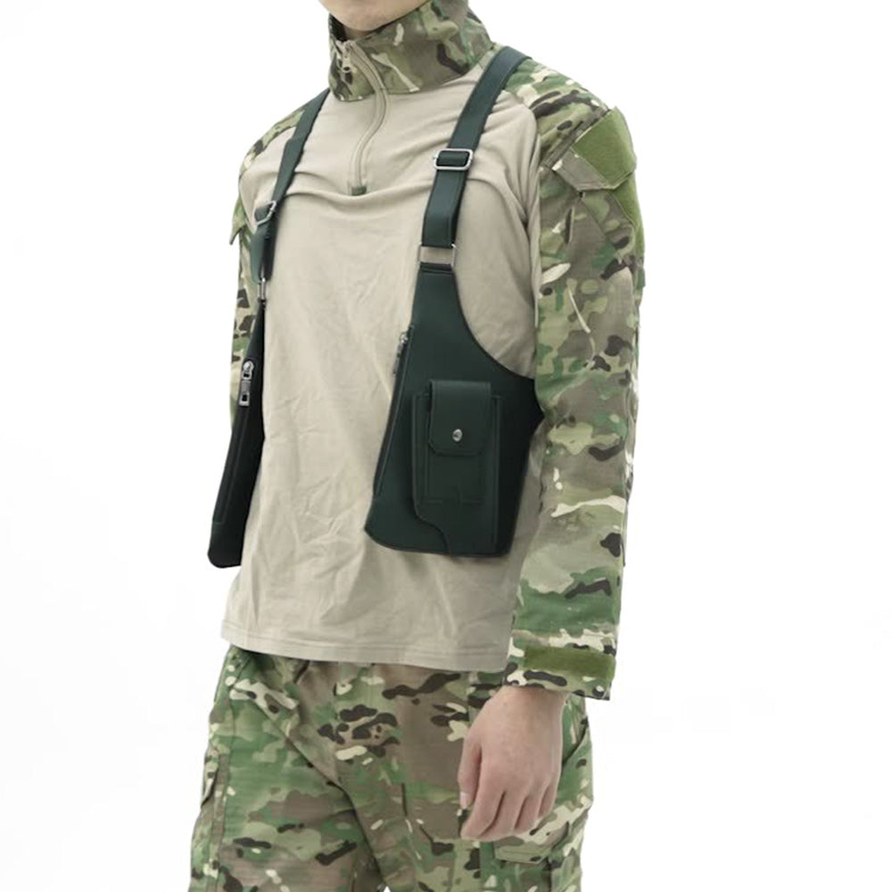 Outdoor Double Shoulder Armpit Bag with Multiple Pockets-Brown