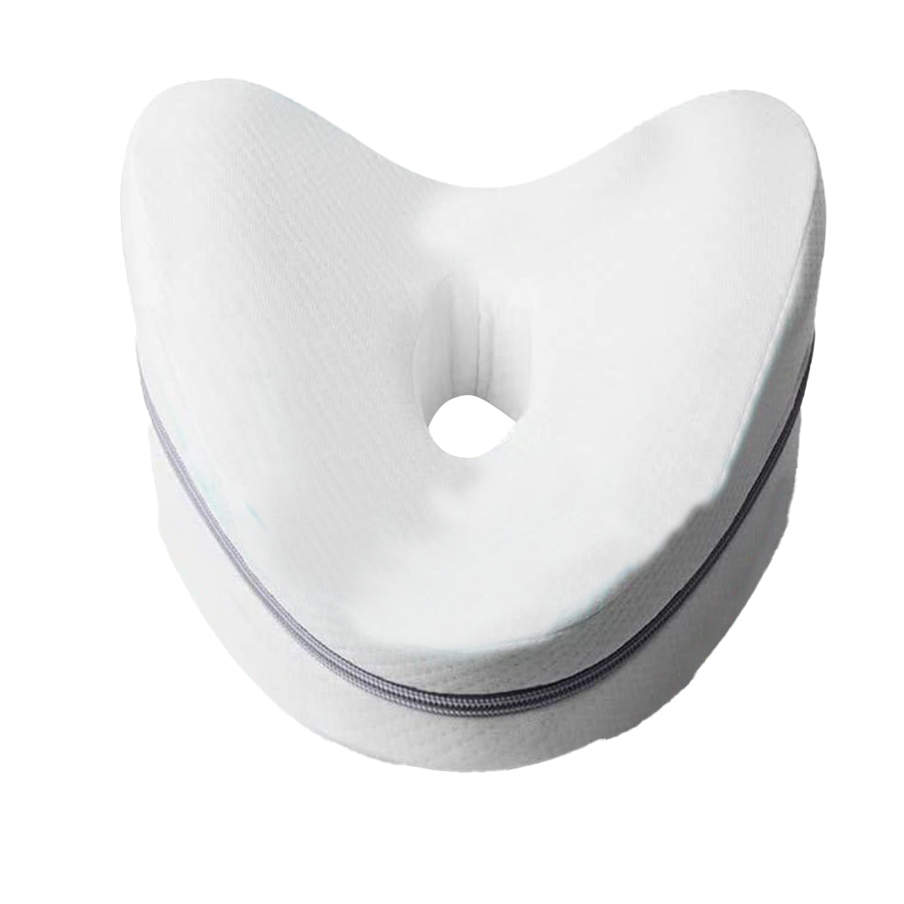 Leg Knee Pillow Memory Foam Knee Support Cushion with Washable Cover for Side Sleeper-White