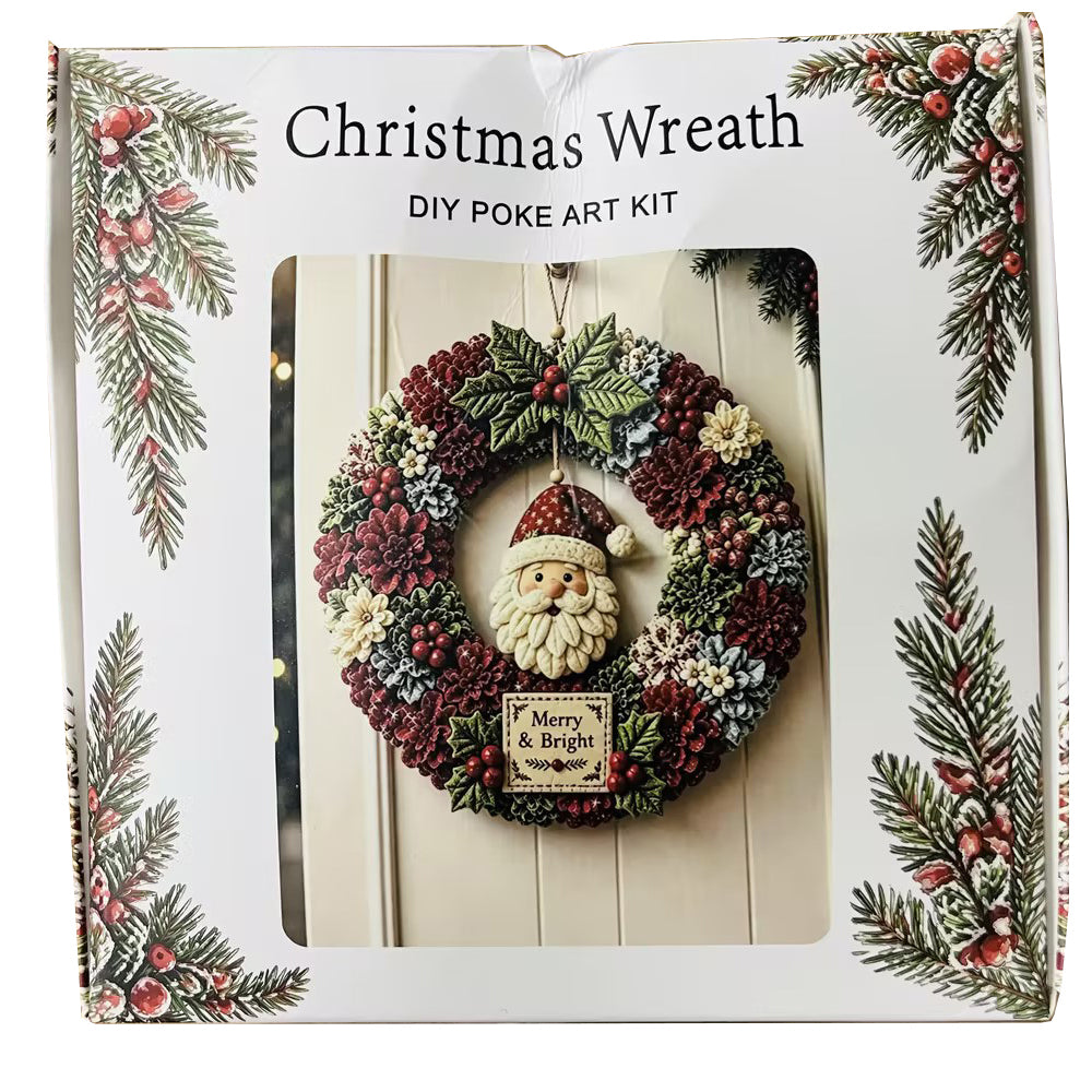 3D Fabric Poke Craft Christmas Wreath DIY Kit for Adults - Santa Claus