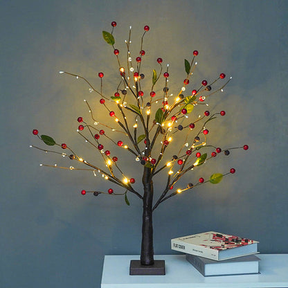 Tabletop Tree Light 24 LED Lighted Tree Decorated Lights Artificial Branch Tree Lamp for Outdoor and Indoor Christmas Decor Red