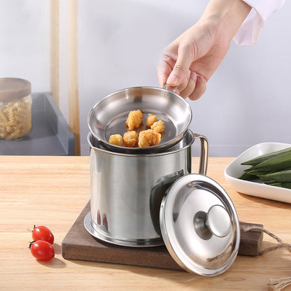 1.8L Stainless Steel Oil Filter Pot Bacon Grease Filter Can Oil Storage Container with Strainer Mesh Dust-proof Lid