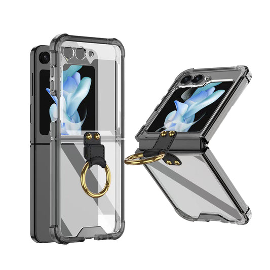 For Samsung Galaxy Z Flip5 5G Airbag Case Slim Clear Cover With Ring Stand Black
