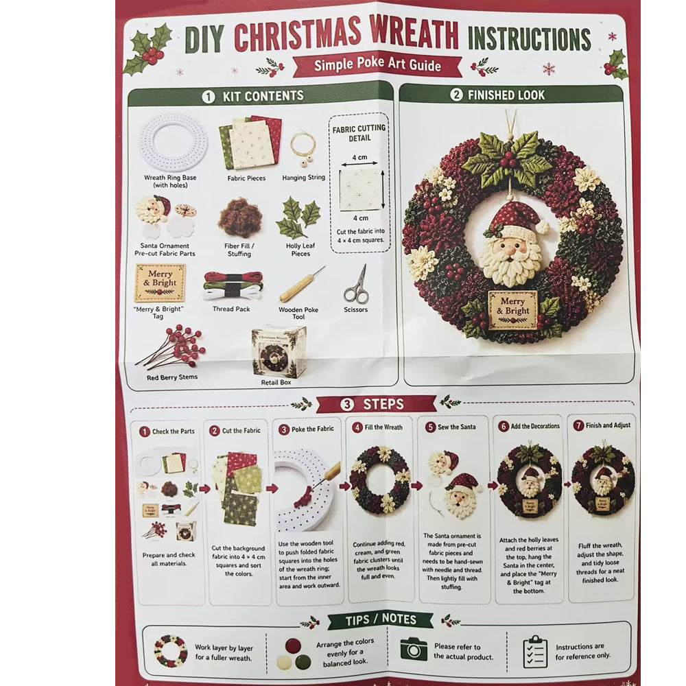 3D Fabric Poke Craft Christmas Wreath DIY Kit for Adults - Santa Claus