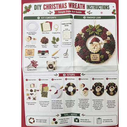 3D Fabric Poke Craft Christmas Wreath DIY Kit for Adults - Santa Claus