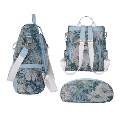 Printed Anti-theft Backpack Multifunctional Large Capacity Travel Bag Blue