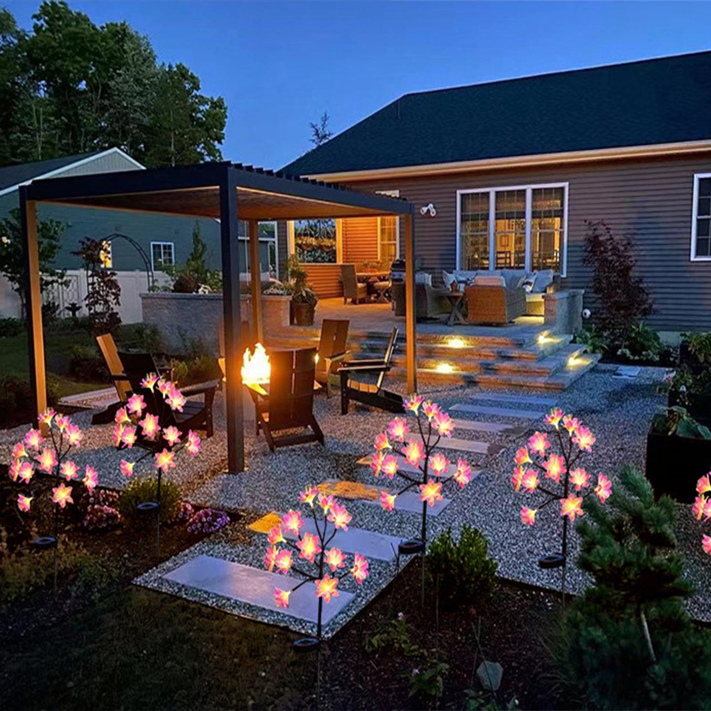 2pcs Solar Garden Lights Orchid Flower Outdoor Stake Solar Powered Landscape Lights -Warm White