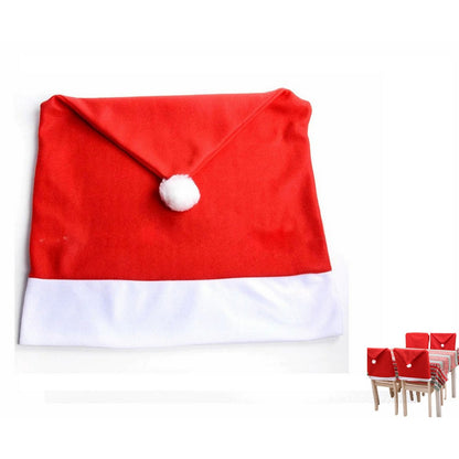 8pcs Santa Hat Chair Covers Red Hat Dining Chair Slipcovers for Christmas Banquet Restaurant Party Decor