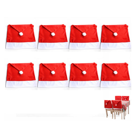 8pcs Santa Hat Chair Covers Red Hat Dining Chair Slipcovers for Christmas Banquet Restaurant Party Decor