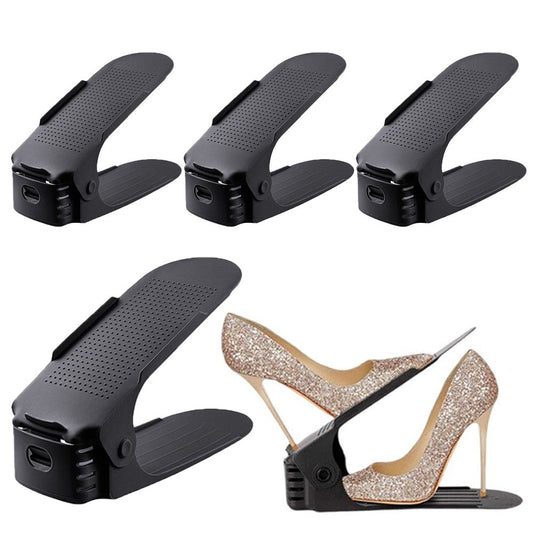 4Pcs Adjustable Shoes Rack Shoe Slots Organizer - Black