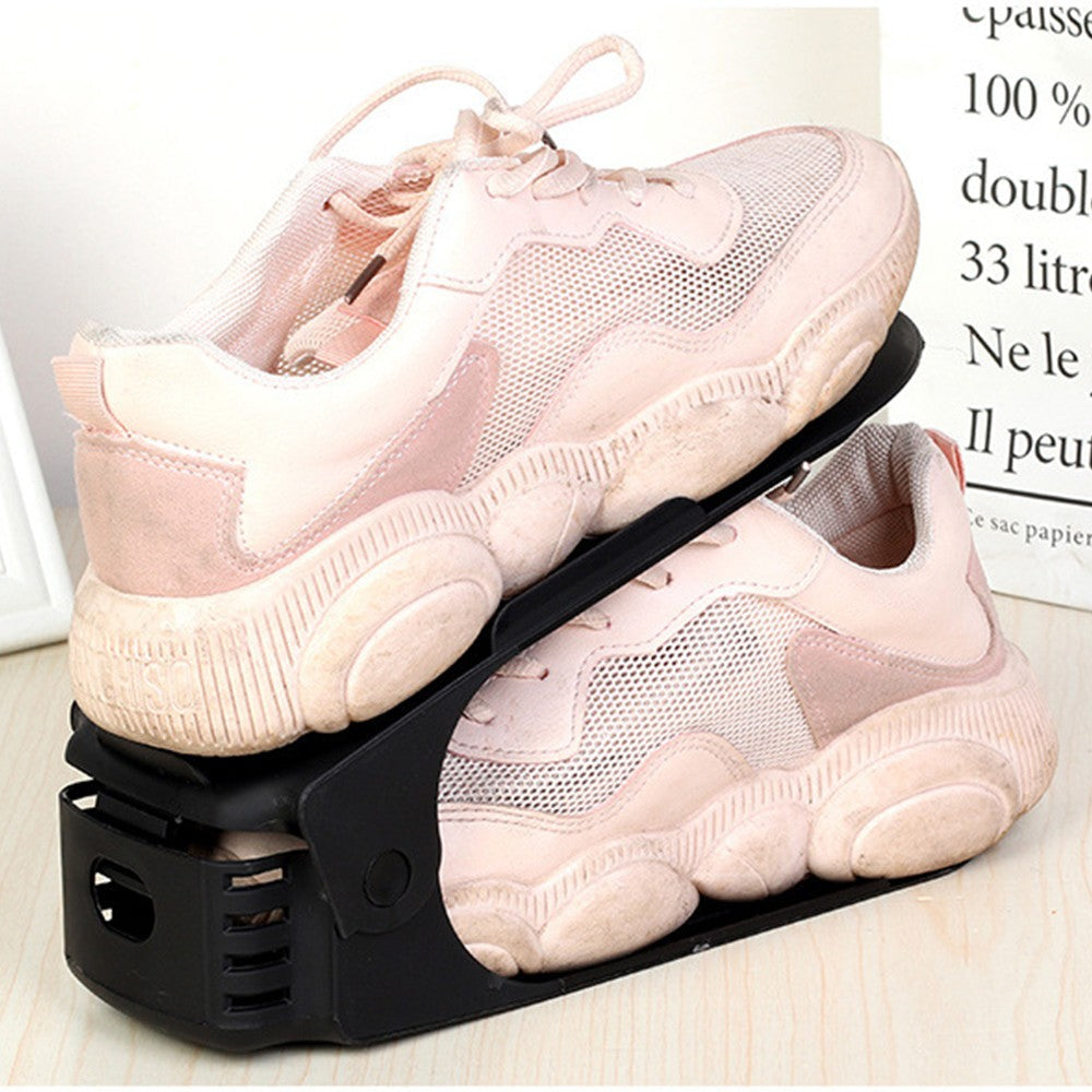 4Pcs Adjustable Shoes Rack Shoe Slots Organizer - Black