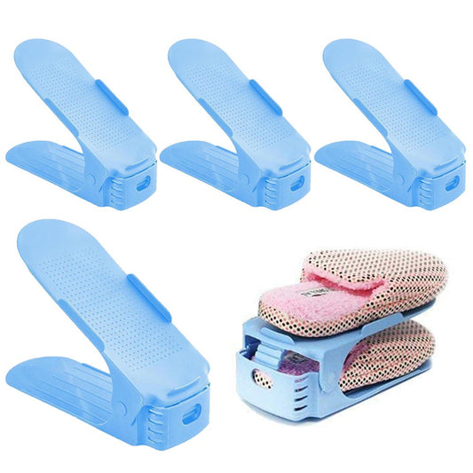 4Pcs Adjustable Shoes Rack Shoe Slots Organizer - Blue