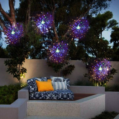 2X Warm 120LED 8 Modes DIY Starburst Solar Lights 60 Branches Fireworks Lamp