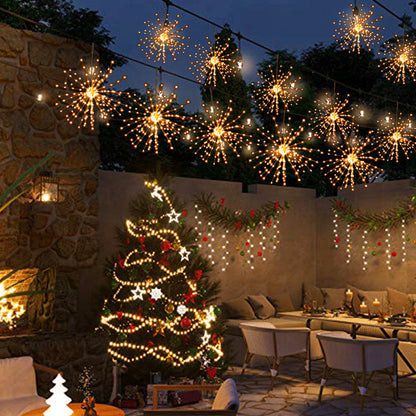 2X Warm 120LED 8 Modes DIY Starburst Solar Lights 60 Branches Fireworks Lamp