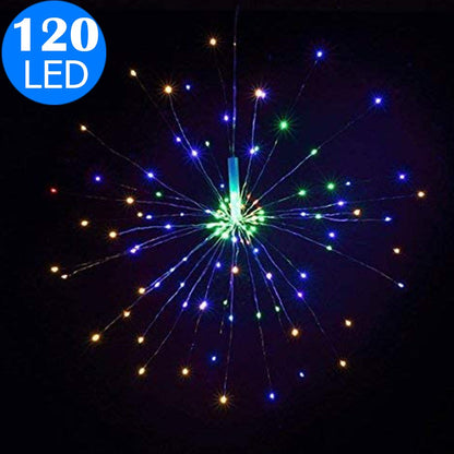 2X Colored 120LED 8 Modes DIY Starburst Solar Lights 60 Branches Fireworks Lamp