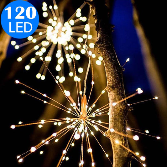2X Warm 120LED 8 Modes DIY Starburst Solar Lights 60 Branches Fireworks Lamp
