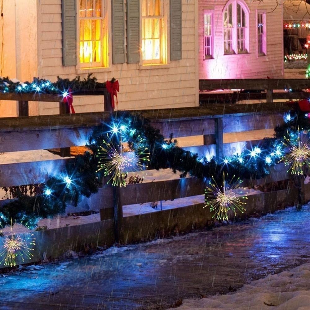 2X Colored 120LED 8 Modes DIY Starburst Solar Lights 60 Branches Fireworks Lamp