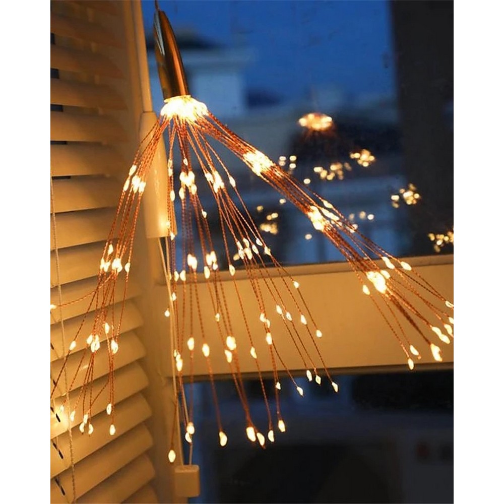 2X Warm 120LED 8 Modes DIY Starburst Solar Lights 60 Branches Fireworks Lamp