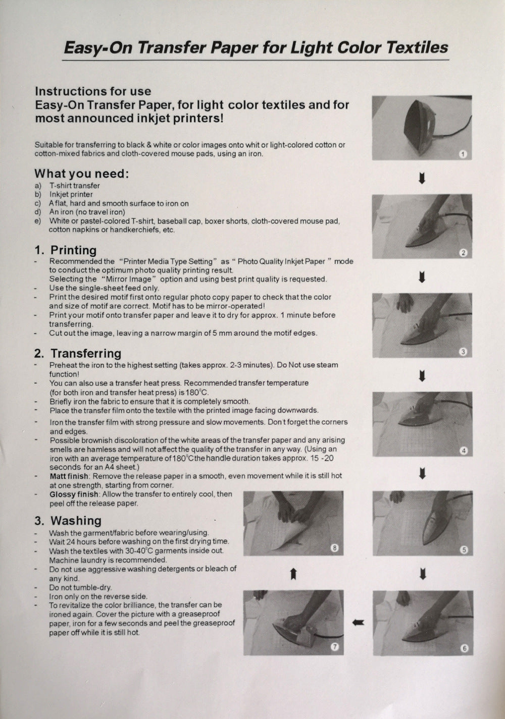 30 Sheets DIY Iron Heat Transfer Print A4 Paper for T Shirt