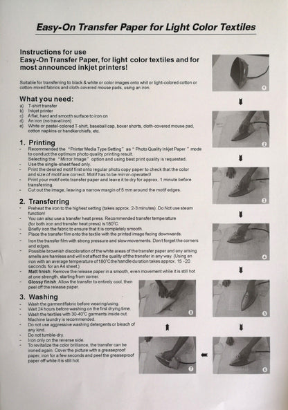 30 Sheets DIY Iron Heat Transfer Print A4 Paper for T Shirt
