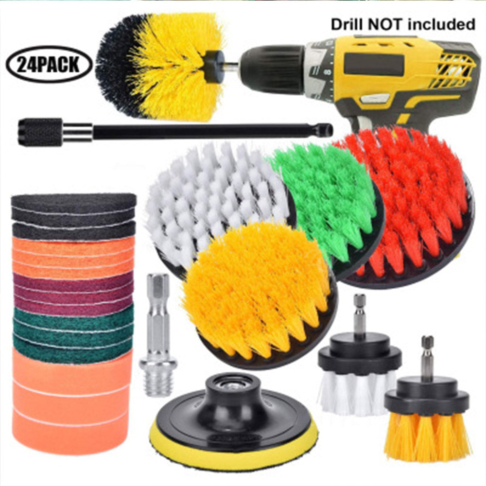 24pcs Drill Brush Attachments Set for Cleaning Power Scrubber Brush Pad Cleaning Kit