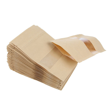 50 Pack of Visible Resealable Kraft Paper Pouch Self Sealing Food Storage Bag