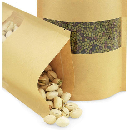 50 Pack of Visible Resealable Kraft Paper Pouch Self Sealing Food Storage Bag