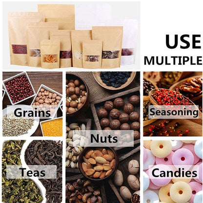 50 Pack of Visible Resealable Kraft Paper Pouch Self Sealing Food Storage Bag
