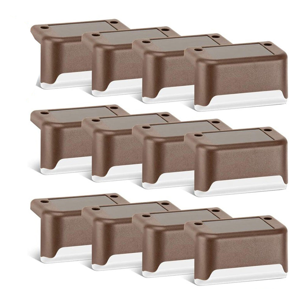 12PCS Solar Powered Deck Lights Warm White Lamps Set -Brown