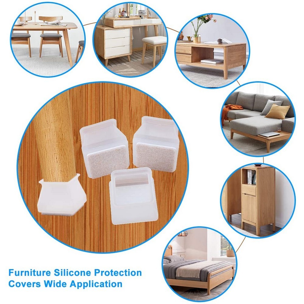 32 Pcs Furniture Chair Leg Caps Floor Protector Silicone Protection Covers White