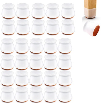 32 Pcs Furniture Chair Leg Caps Floor Protector Silicone Protection Covers White