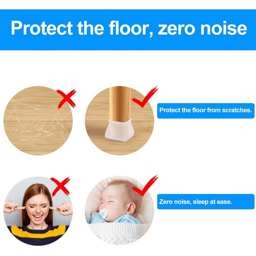 32 Pcs Furniture Chair Leg Caps Floor Protector Silicone Protection Covers White