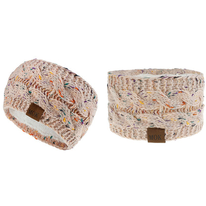 3 X Printed Womens Knitted Fleece Lined Headbands Light Blue White Pink