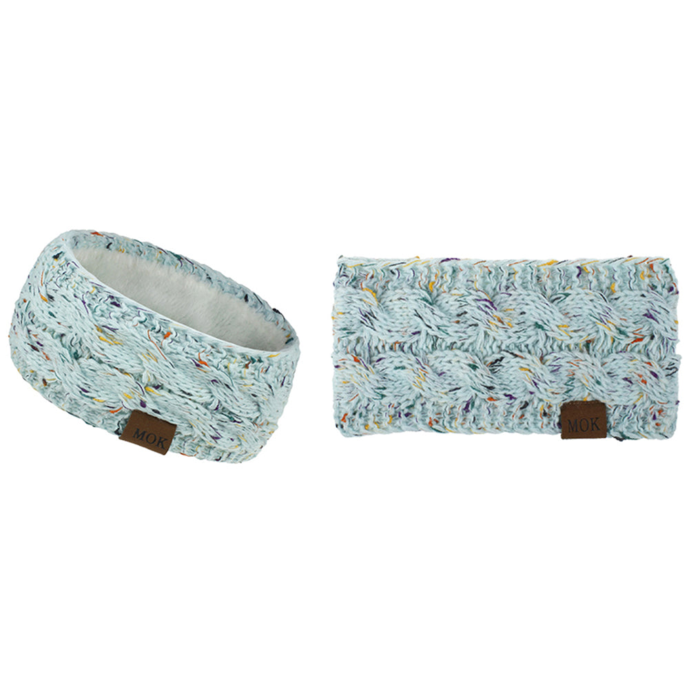 3 X Printed Womens Knitted Fleece Lined Headbands Light Blue White Pink