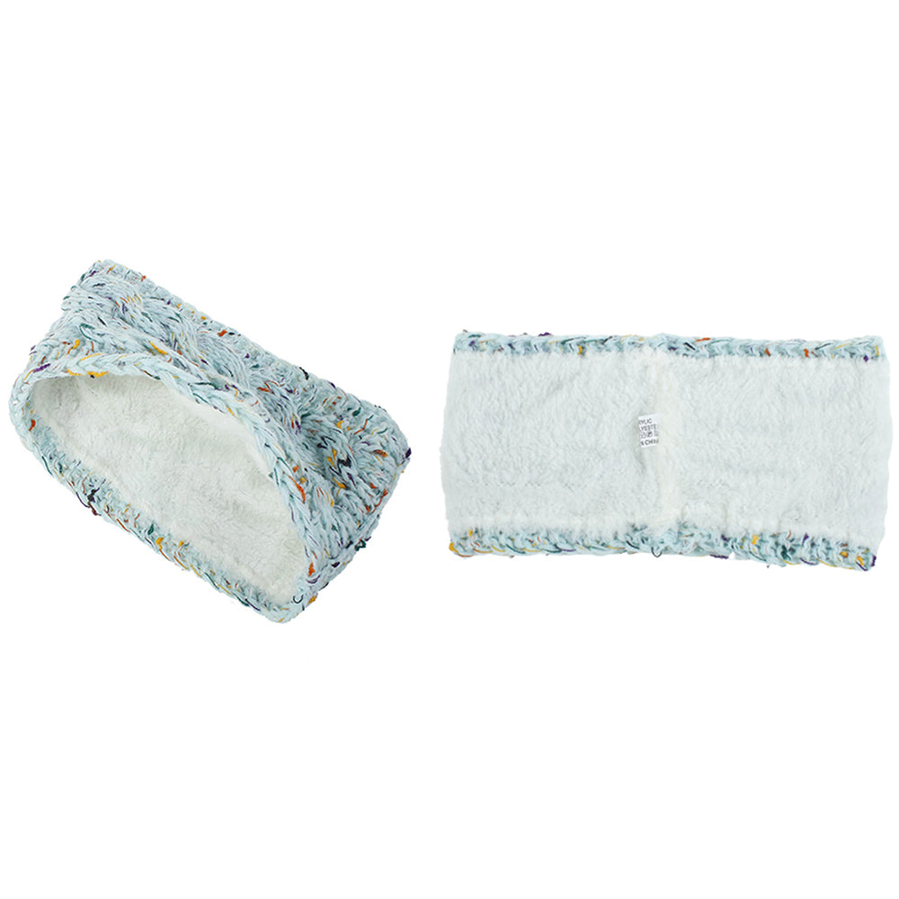 3 X Printed Womens Knitted Fleece Lined Headbands Light Blue White Pink