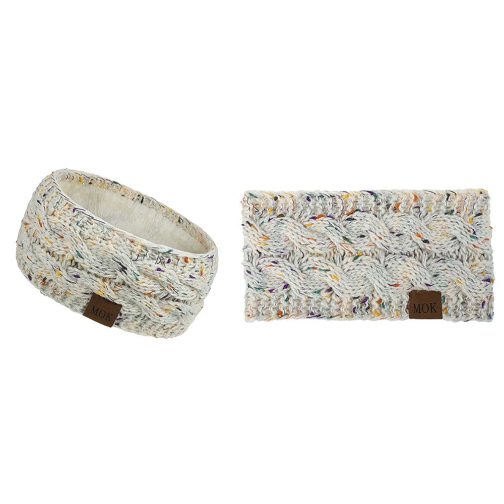 3 X Printed Womens Knitted Fleece Lined Headbands Light Blue White Pink