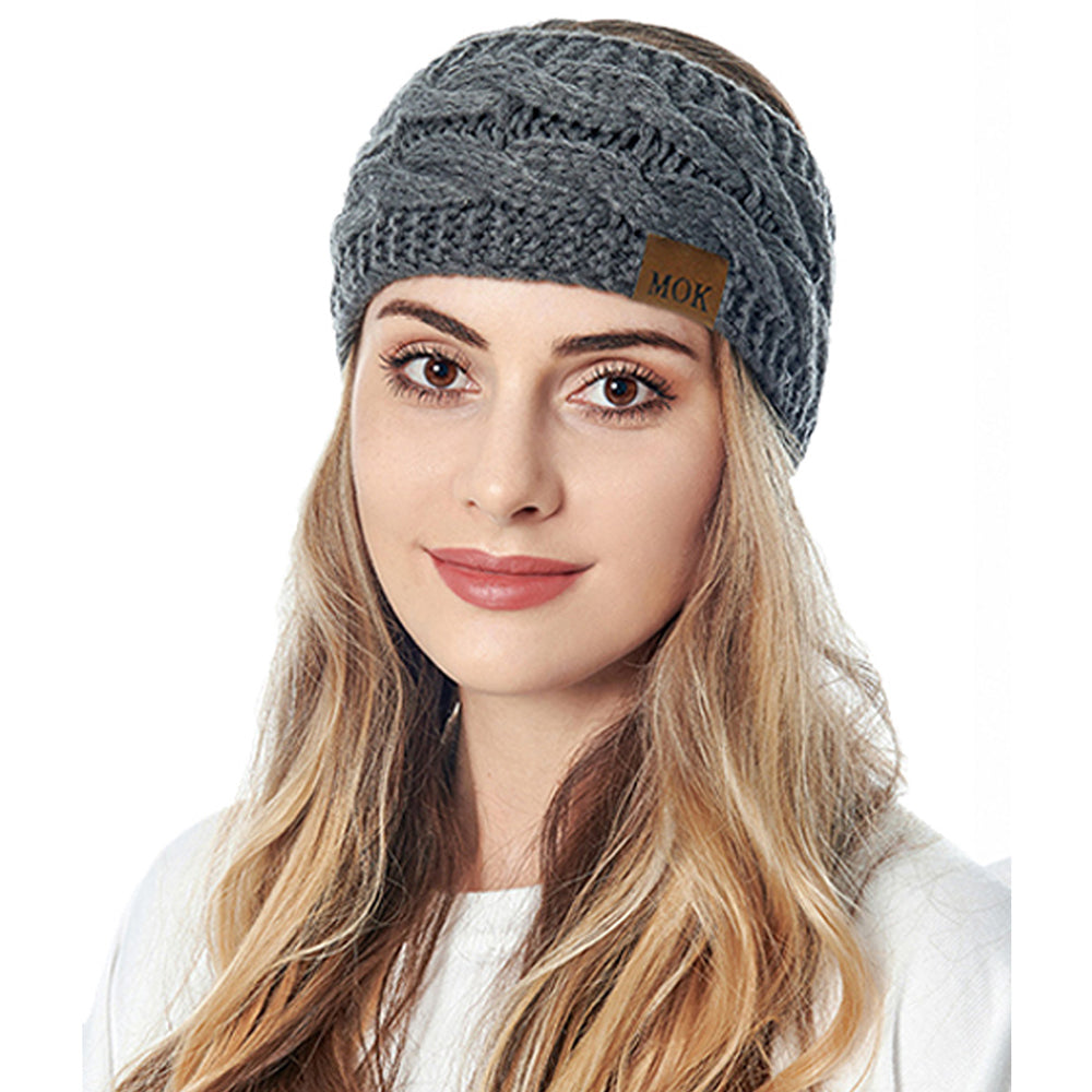 3 X Solid Colour Womens Knitted Fleece Lined Headbands Black Grey Navy